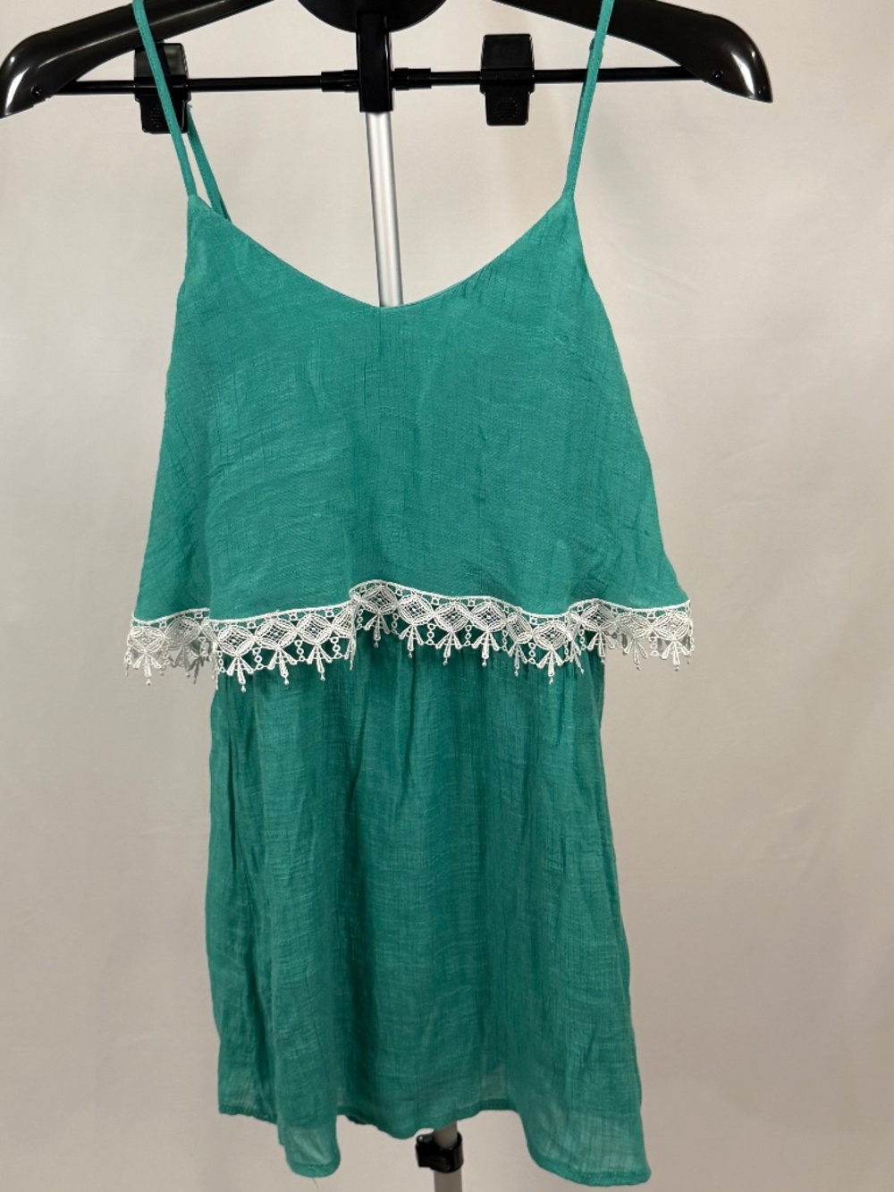 Trixxi Womens Small Boho Sundress Teal Lace Trim Strappy Summer Beach Dress
